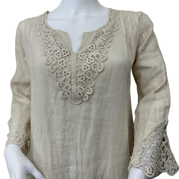 Carla Conti Made in Italy Linen Beige Crochet Lace Dress, XS - Picture 6 of 12